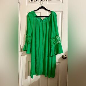 Indigo Rose Green Boho Peasant Dress Size 3X Crochet Bell Sleeve midi / maxi